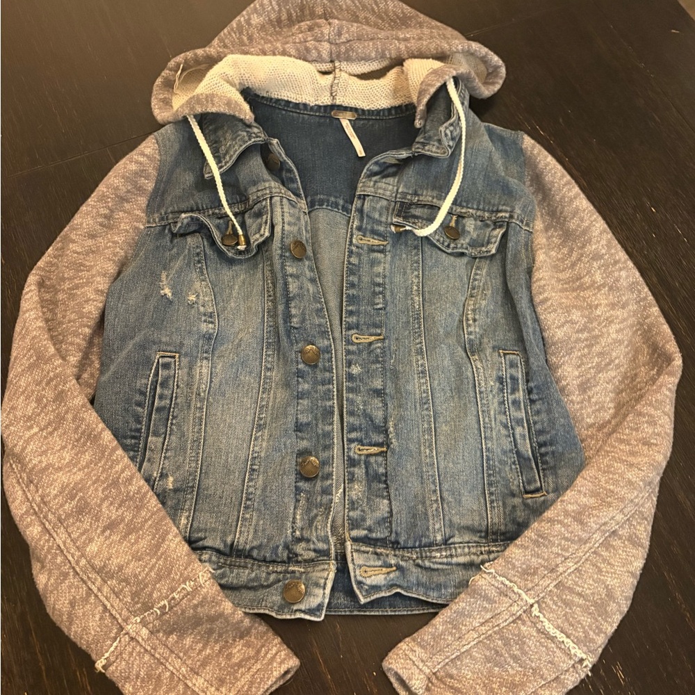 Denim and Gray Hooded Jacket